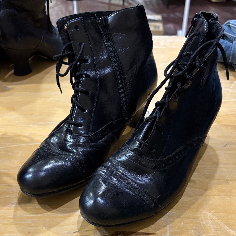 Rieker Black Leather Lace-Up Boots